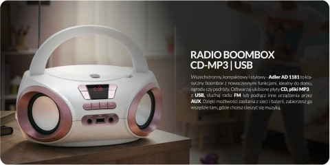 Radio CD-MP3, USB, FM Radio, Boombox AD 1181 WC Adler