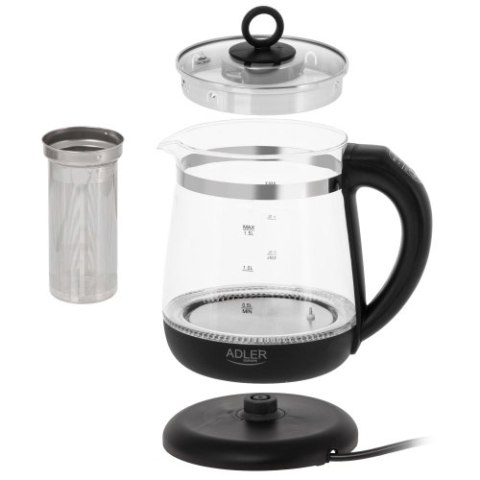 Adler Czajnik szklany 1,5 L z zaparzaczem i regulacją temperatury | 1,5 L | LED | 60-100°C |