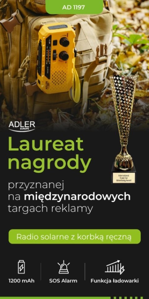 Adler Radio solarne z korbką ręczną