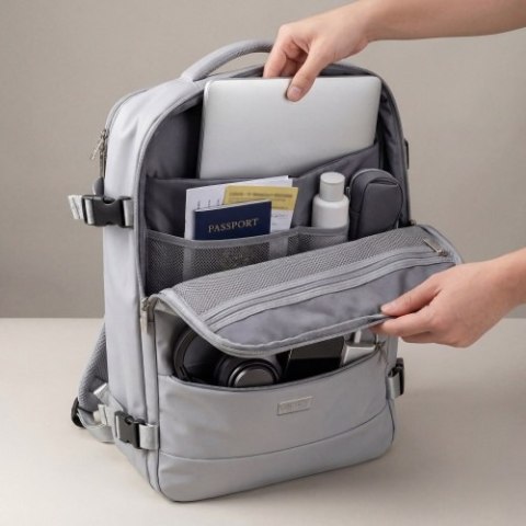 Camry Plecak Biznesowo-Sportowy On-Board Free Size 40x20x30 cm, 24L, 3 Komory, 11 Kieszeni, Laptop 17"