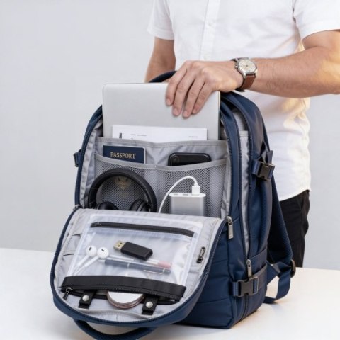 Camry Plecak Biznesowo-Sportowy On-Board Free Size 40x20x30 cm, 24L, 3 Komory, 11 Kieszeni, Laptop 17"