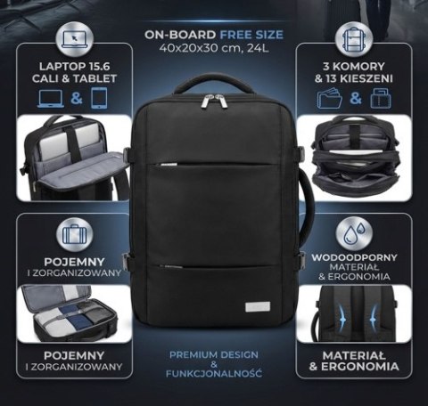 Camry Plecak Biznesowo-Sportowy On-Board Free Size 40x20x30 cm, 24L, 3 Komory, 13 Kieszeni, Laptop 15,6 cali