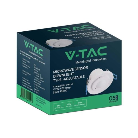 Czujnik Ruchu Mikrofalowy V-TAC Sufitowy Podtynkowy 360st fi80 1200W Biały VT-80360