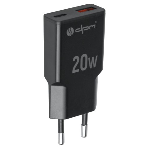 Ładowarka sieciowa 2 x USB (A+C), QC 3.0, PD, PPS, 3 A, 20 W, czarna