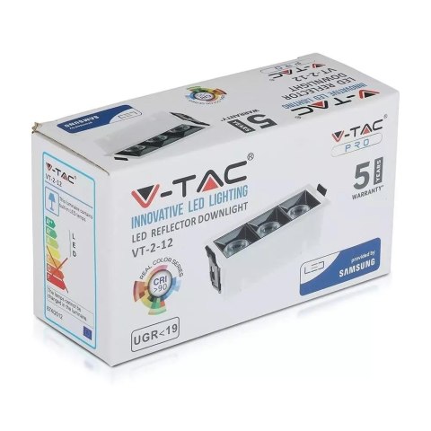 Oprawa V-TAC downlight SAMSUNG CHIP 12W UGR19 CRI90+12st VT-2-12 5700K 960lm 5 lat gwarancji