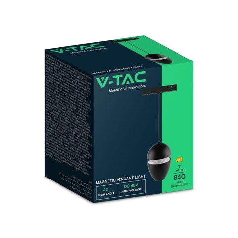 Oprawa szynoprzewód 48V V-TAC 7W 48V LED czarna zwieszana VT-40009 4000K 840lm 3 lata gwarancji