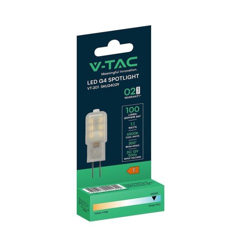 Żarówka LED V-TAC 1,1W G4 12V VT-201 6500K 100lm