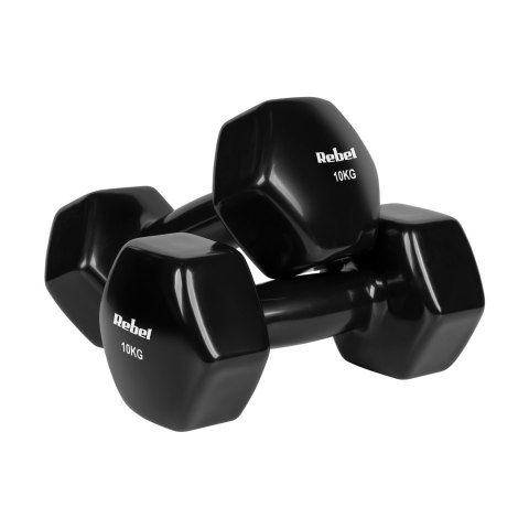 Hantelki żeliwne winylowe HEX 2x10kg, REBEL ACTIVE
