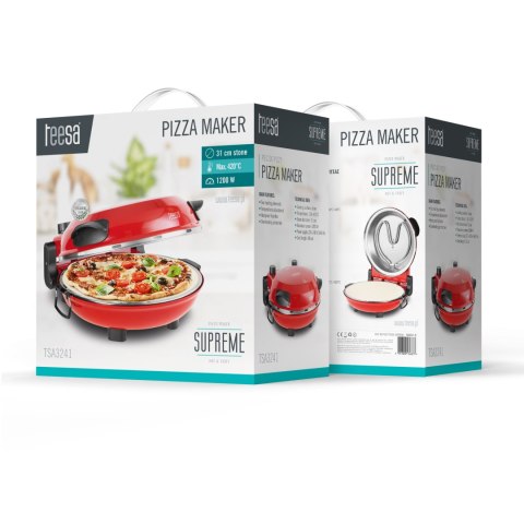 Piec do pizzy TEESA SUPREME FUN 1200W, 400 stopni, dwie grzałki , czerwony