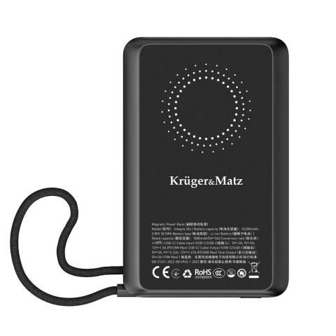 Powerbank Kruger&Matz 10000 mAh Li-pol z funkcją QC oraz PD, certyfikat CCC (kraje Azjatyckie)