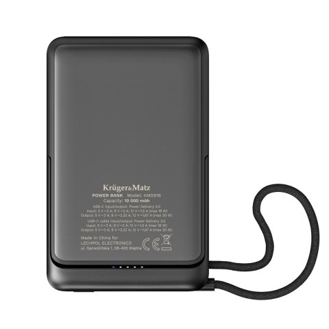 Powerbank Kruger&Matz 10000 mAh Li-pol z funkcją QC oraz PD, certyfikat CCC (kraje Azjatyckie)