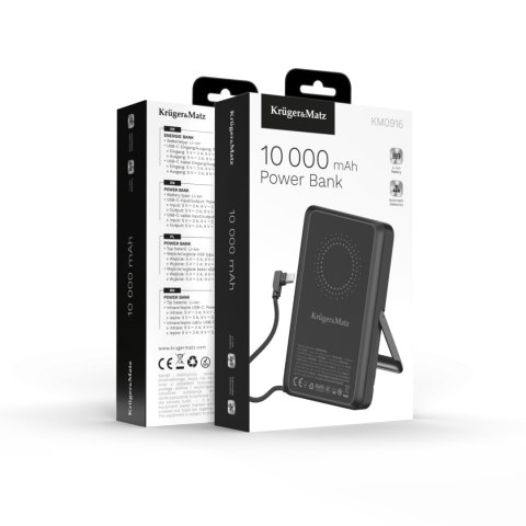 Powerbank Kruger&Matz 10000 mAh Li-pol z funkcją QC oraz PD, certyfikat CCC (kraje Azjatyckie)