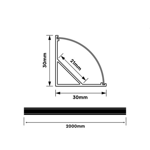 Profil do LED zestaw, ALU anodowany narożny V-TAC 2mb klosz mleczny 30x30mm VT-81135