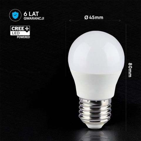 Żarówka LED V-TAC CREE CHIP 6,5W E27 kulka G45 VT-290 3000K 600lm 6 lat gwarancji