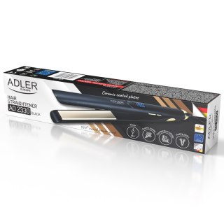 Adler Prostownica do Włosów Ceramiczna, 5 Temperatur 150-230°C, Ruchome Płytki 25 x 110 mm, Wyświetlacz LED, Automatyczne Wyłączanie, 