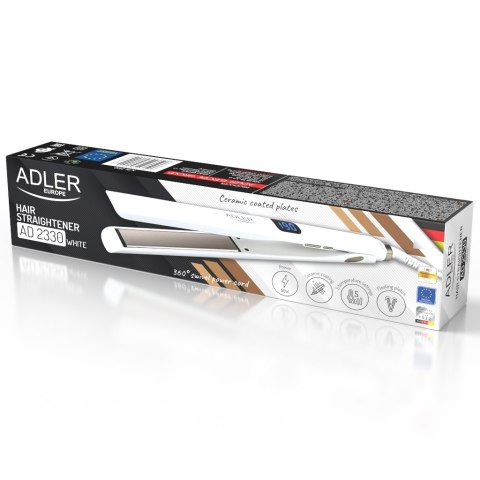 Adler Prostownica do Włosów Ceramiczna, 5 Temperatur 150-230°C, Ruchome Płytki 25 x 110 mm, Wyświetlacz LED,