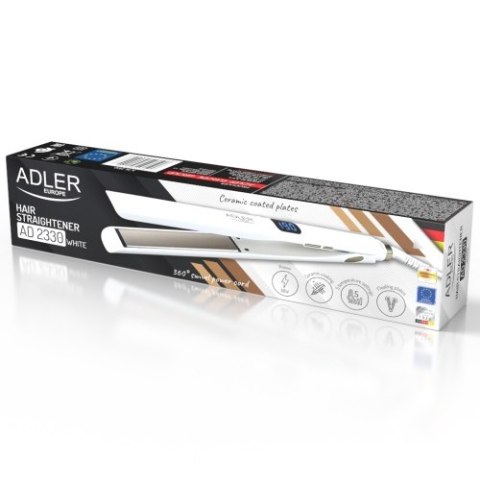 Adler Prostownica do Włosów Ceramiczna, 5 Temperatur 150-230°C, Ruchome Płytki 25 x 110 mm, Wyświetlacz LED,