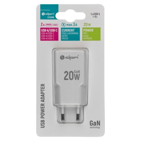 Ładowarka sieciowa 2 x USB (A+C), QC 3.0, PD, PPS, 3 A, 20 W, biała