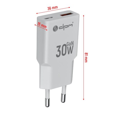 Ładowarka sieciowa 2 x USB (A+C), QC 3.0, PD, PPS, 3 A, 30 W, biała