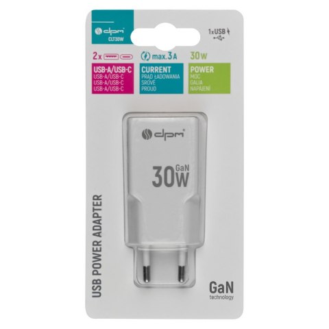 Ładowarka sieciowa 2 x USB (A+C), QC 3.0, PD, PPS, 3 A, 30 W, biała