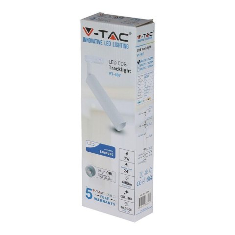 Oprawa 7W LED V-TAC szynoprzewód 3F SAMSUNG CHIP CRI90+biała VT-407 3000K 420lm 5 lat gwarancji