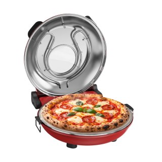 Piec do pizzy TEESA SUPREME MAX 1800 W, 400 stopni, dwie grzałki, okno, czerwony, 35cm