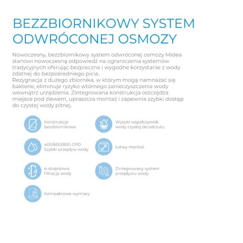 System odwróconej osmozy, bezzbiornikowy, 4 filtry, MRO2489C-600G, Midea