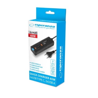 Szybka ładowarka sieciowa USB-C 60W do telefonu i laptopa PD USB-A Esperanza