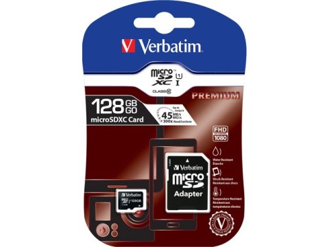 KARTA PAMIĘCI VERBATIM MICRO SDXC 128GB CLASS 10 UHS-1 + ADAPTER SD