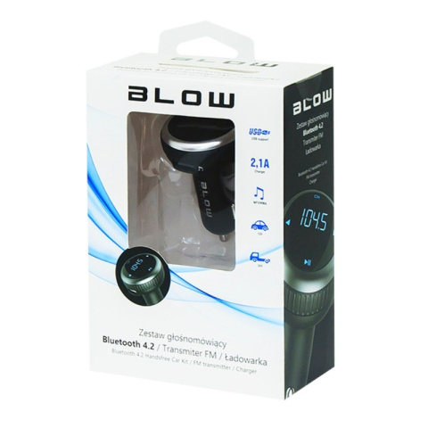 Blow zestaw głośnomówiący Bluetooth 4.2 / Transmiter FM z ładowarką 2.1A + pilot