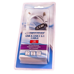 Przewód fast charging, USB 3.1, kabel wtyk USB typ A - wtyk USB typ C w białym oplocie 1m