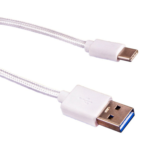 Przewód fast charging, USB 3.1, kabel wtyk USB typ A - wtyk USB typ C w białym oplocie 1m