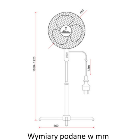 Wentylator wiatrak podłogowy domowy ORKAN 43cm 45W biały