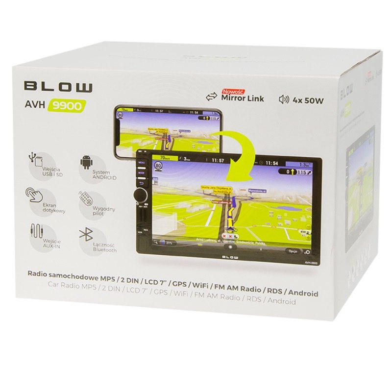 BLOW AVH-9900 Radio samochodowe 2 DIN 7" Android BT Wi-Fi SD USB 4x50W