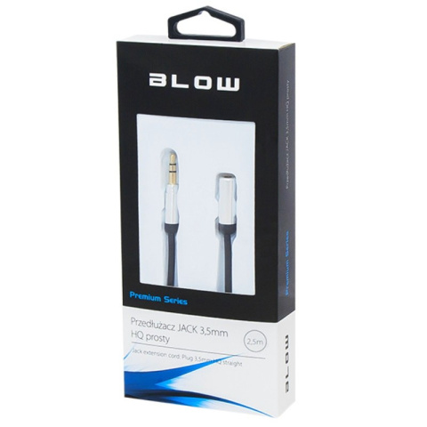 Blow Premium Series przewód, kabel przedłużacz JACK-JACK 3,5mm stereo (wtyk-gniazdo) 2.5M