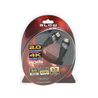 Blow przewód, kabel HDMI PREMIUM BLACK 4K 2.0 prosty 5M