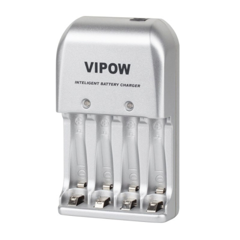 Vipow ładowarka akumulatorów 3w1, 4 sloty AA, AAA do domu, samochodu, pod USB