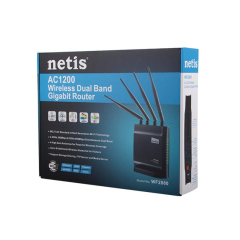 Netis WF2880 router 1GB/s, modem WI-FI 2.4GHz, 5 GHz dual band, WAN, LAN x4, WPS, USB