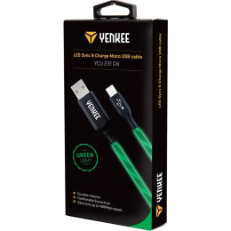 Yenkee, przewód, kabel USB - micro USB do ładowania i synchronizacji, świecący, zielony, 1M