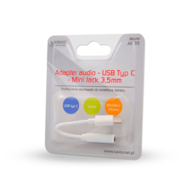Savio adapter audio, przejście wtyk USB typ C - gniazdo Jack 3,5mm