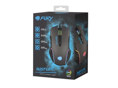 MYSZ DLA GRACZY FURY HUSTLER 6400DPI PODŚWIETLENIE RGB OPROGRAMOWANIE GAMINGOWA