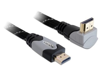 KABEL HDMI M/M V1.4 2M KĄTOWY DÓŁ CZARNO-SZARY PREMIUM SZNUR DELOCK