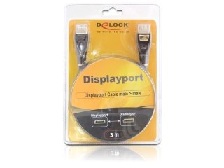 KABEL DISPLAYPORT M/M 20 PIN V1.2 3M 4K ANTRACYT PREMIUM DELOCK