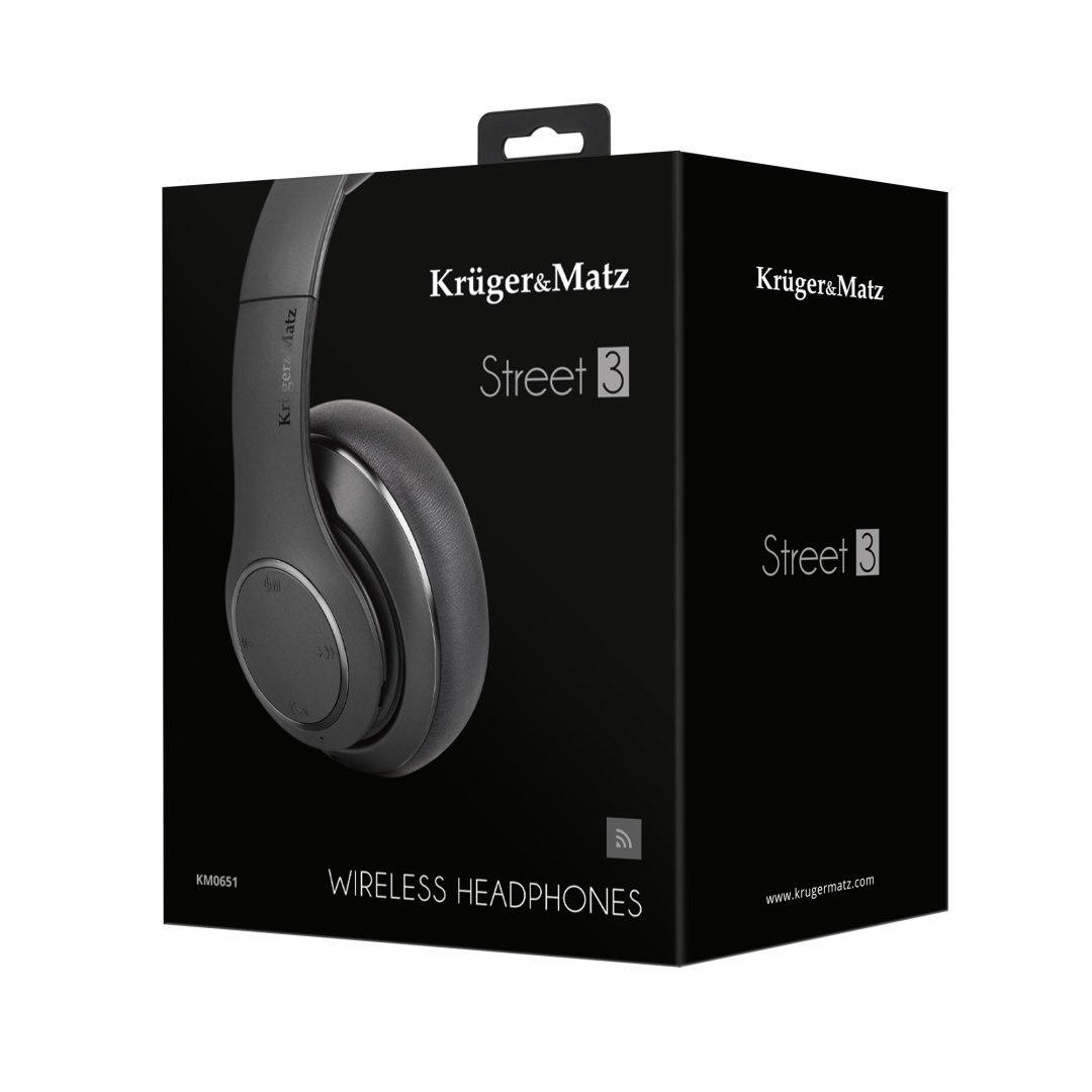 Krüger&amp;Matz Bezprzewodowe słuchawki nauszne Kruger&Matz model Street 3 Wireless, kolor czarny