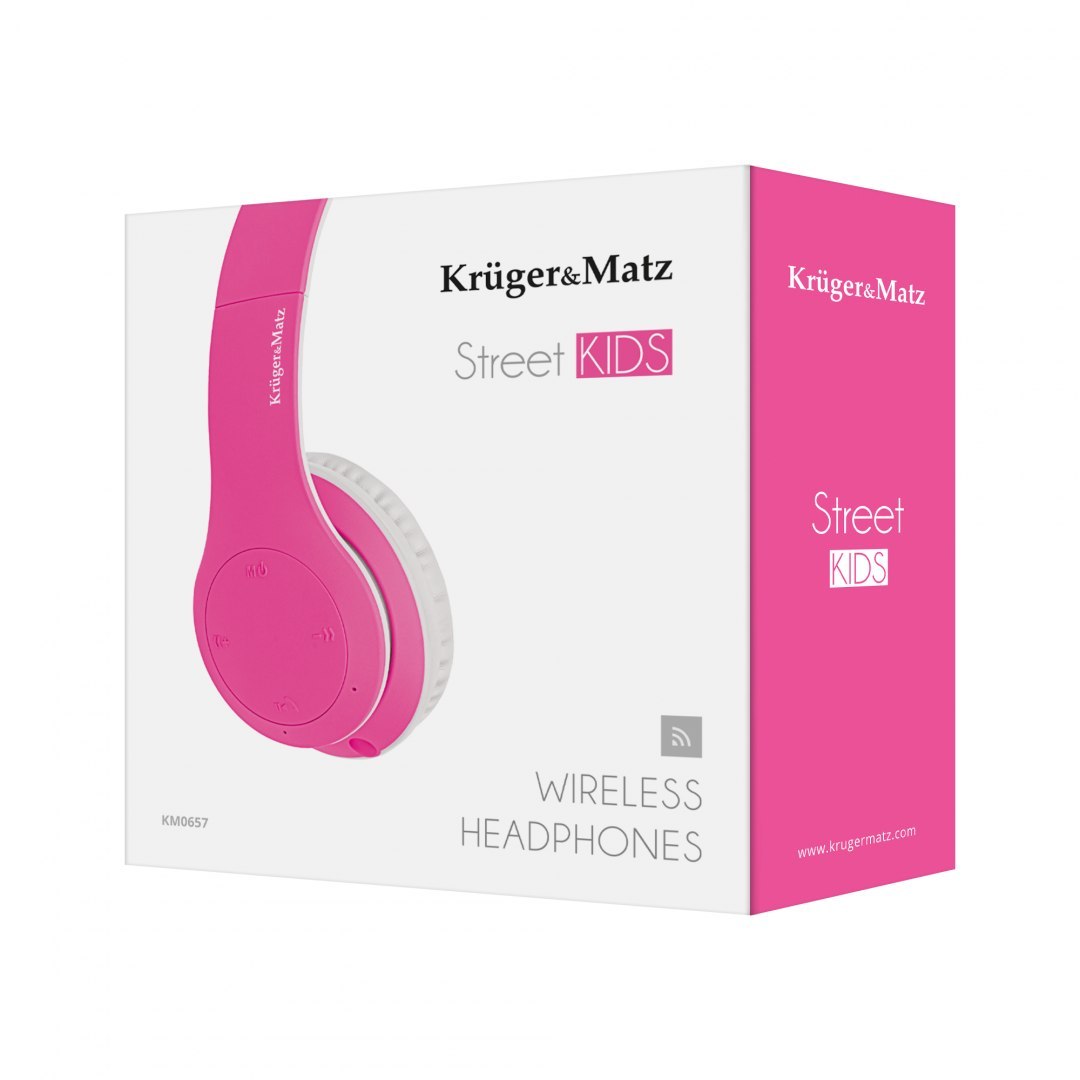 Krüger&amp;Matz Bezprzewodowe słuchawki nauszne dla dzieci Kruger&Matz model Street Kids , kolor różowy