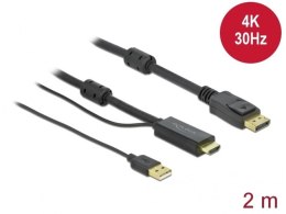 KABEL HDMI(M)->DISPLAYPORT(M) 2M 4K ZASILANY USB-A(M) CZARNY DELOCK