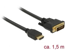 KABEL HDMI(M)->DVI-D(M)(24+1) 1.5M CZARNY DUAL LINK POZŁACANE STYKI DELOCK