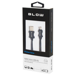 Blow Premium Series przewód USB 2.0, kabel USB typ A - micro USB oplot 1,5m czarny HQ